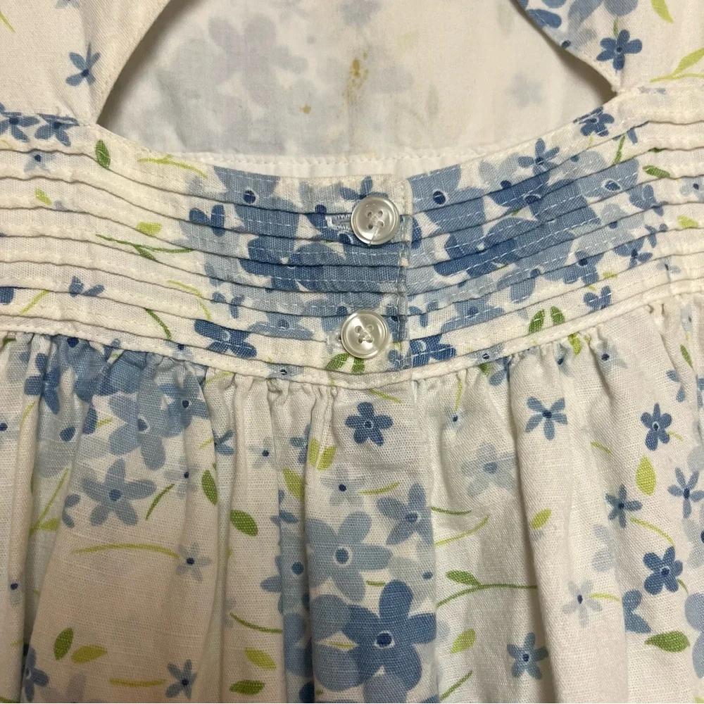 Vintage Gymboree Y2K 2001 Cotton Linen Blue White Floral Dress Large‎ 5 Years
